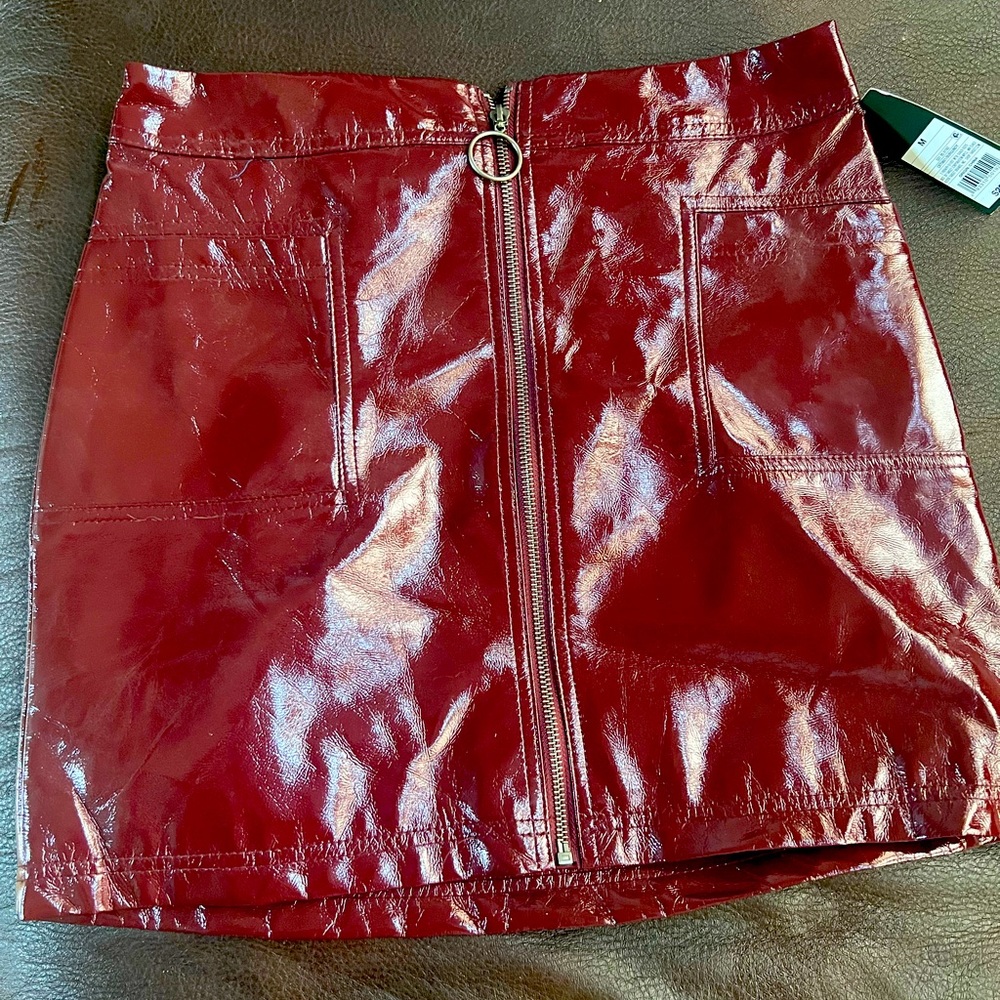Beautiful maroon FAKE leather mini skirt